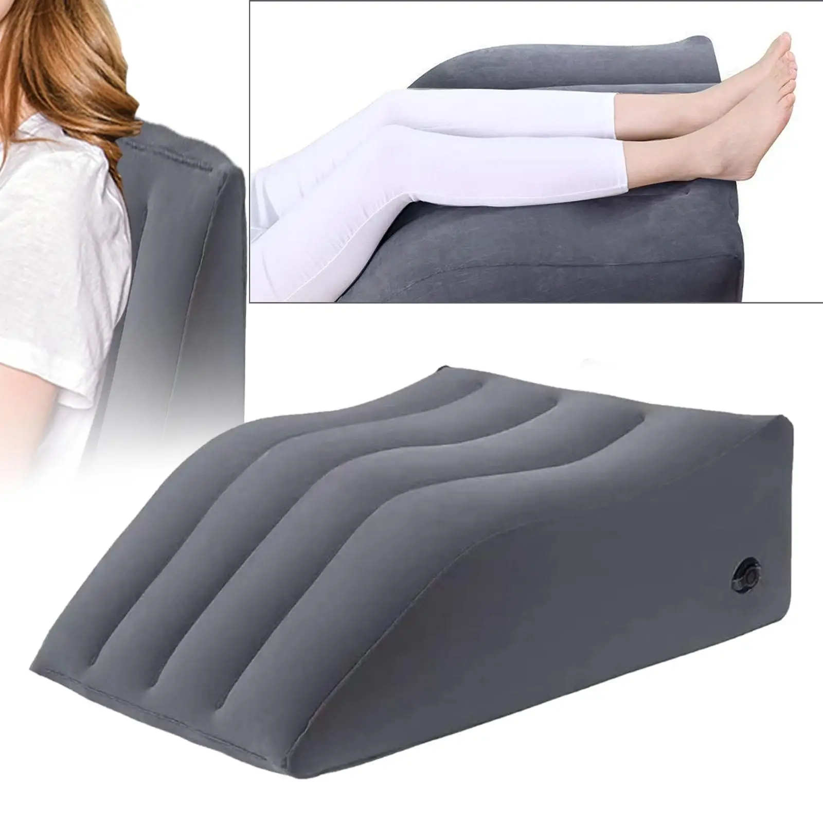 Portable Wedge Pillow Feet Pillow Easy to Blow Lower Back Leg Pillow for Travel Sleeping Car Camping Reading