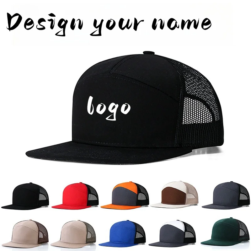 Benutzerdefiniertes Logo 7-Panel-Baseballkappe Hip Hop Mesh Cap Herren Trucker Hut Visier Hard Top Snapback Weiblich unisque DIY Design gedruckt gr