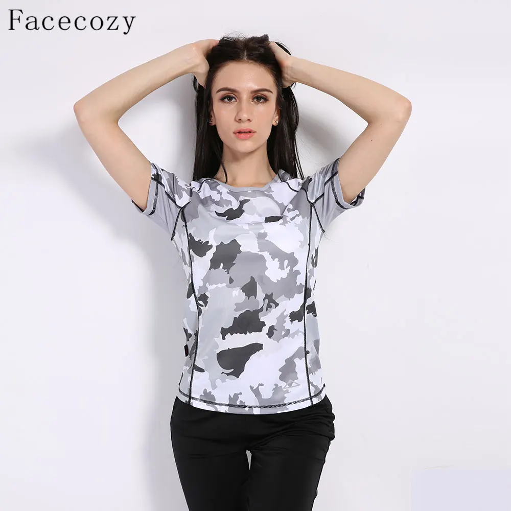 Facecozy Women Summer Pure Polyester Camouflage T-Shirt O-Neck Thin Quick Dry Tops Outdoor Tee Hiking Adventure Sports T Shirts