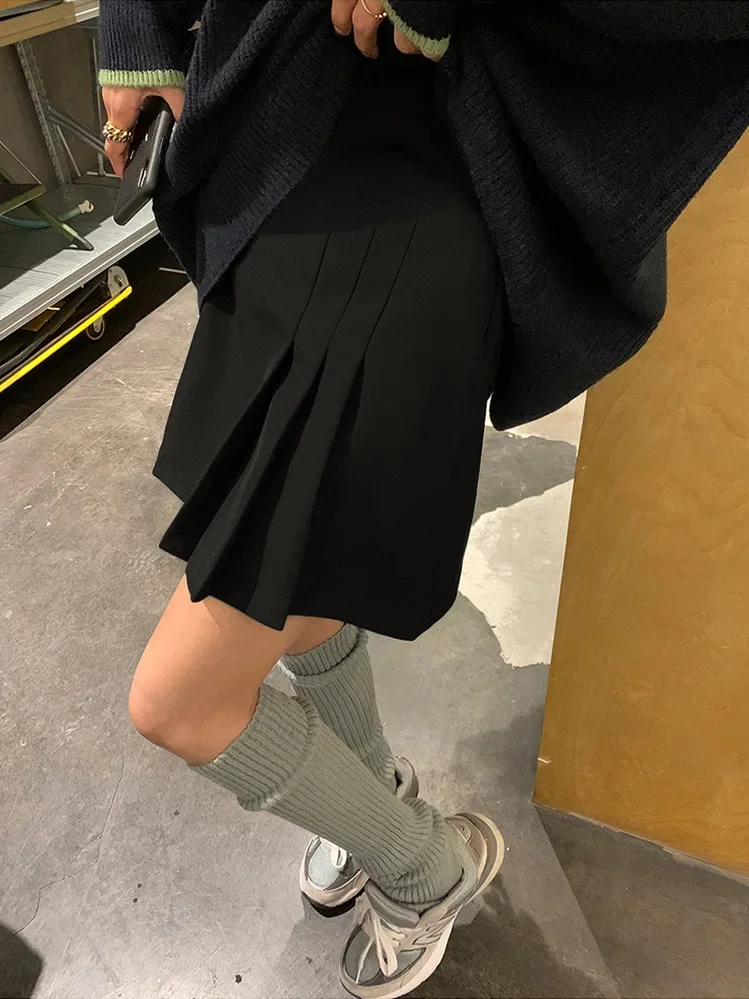 Maternity High Waist A- Line Skirt Pleated Mini Skirt Slimming Suiting Fabric Spring Autumn Season Half Body