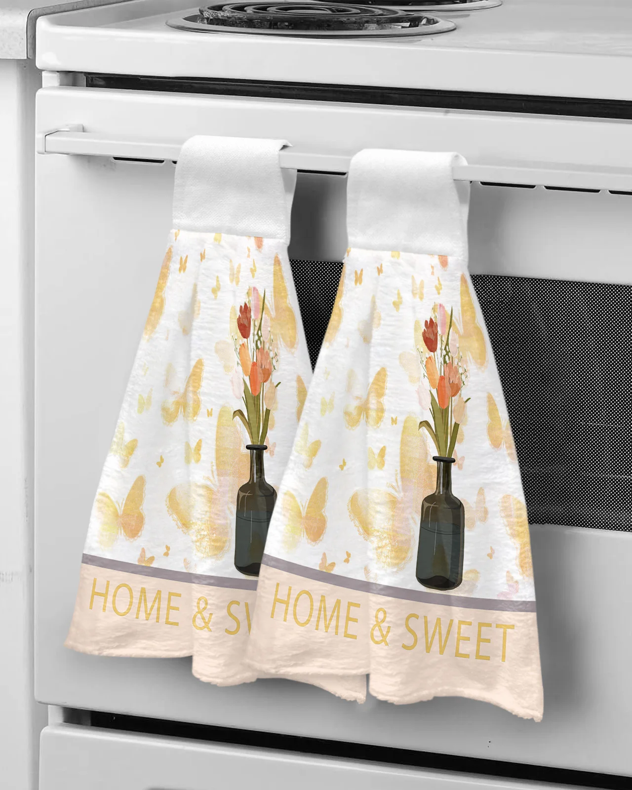 

Butterfly Vase Flowers Hand Towel Household Bathroom Microfiber Absorbent Towel Kitchen Hanging Cleaning Cloth
