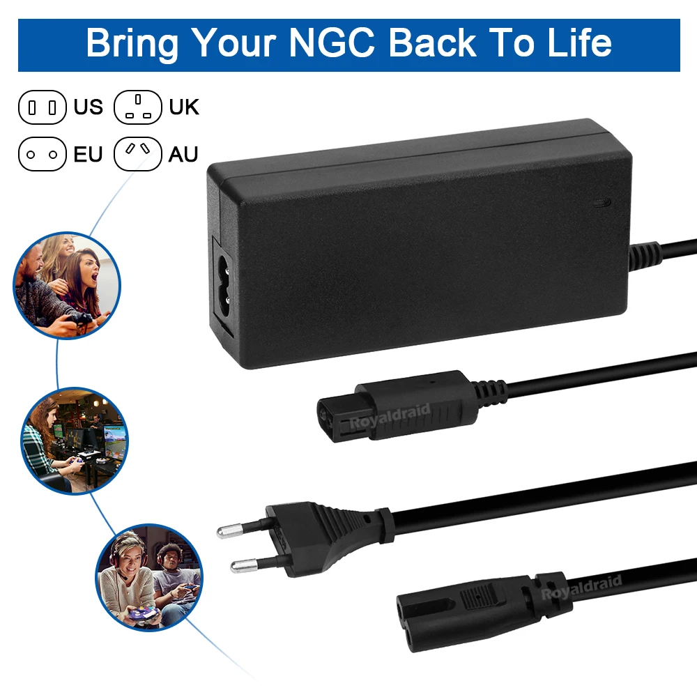EU/US/UK/AU Plug AC Adapter Power Supply for GameCube Video Game Console Charger for NGC AC/DC Adapter 100-240V