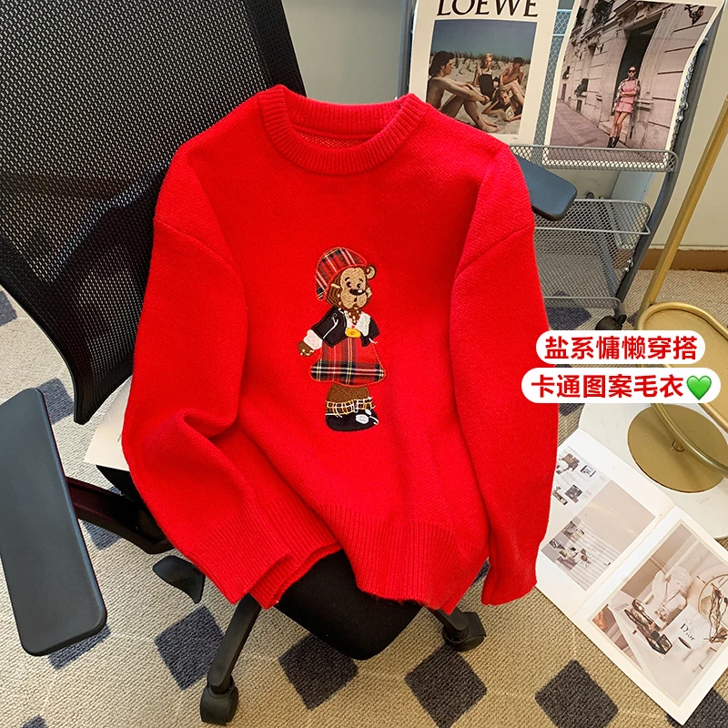 

Autumn Winter New Arrival Unisex Style Women Sweater Lazy Print Knitwear Tops O-Neck Casual Streetwear Pullover Clothes X198