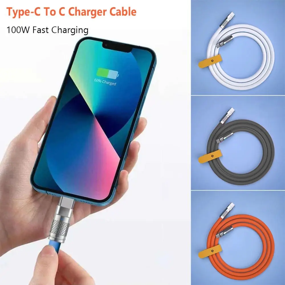 100W Fast Charging Cable 1M 1.5M 2M Liquid Silicone PD Type C Cable Type-C To C Versatile Compatibility Type-C Charger Cable