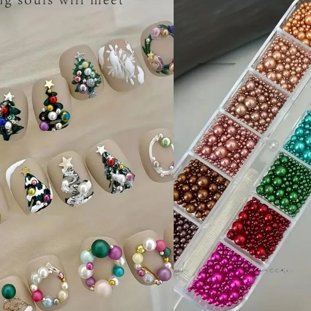 6/12 Grids 3D Weihnachten Gemischte Größen Perlen Nagel ACharms Weihnachten Bunte Perle Kaviare Perle Nail art Dekorationen DIY Maniküre Schmuck – Detail 6