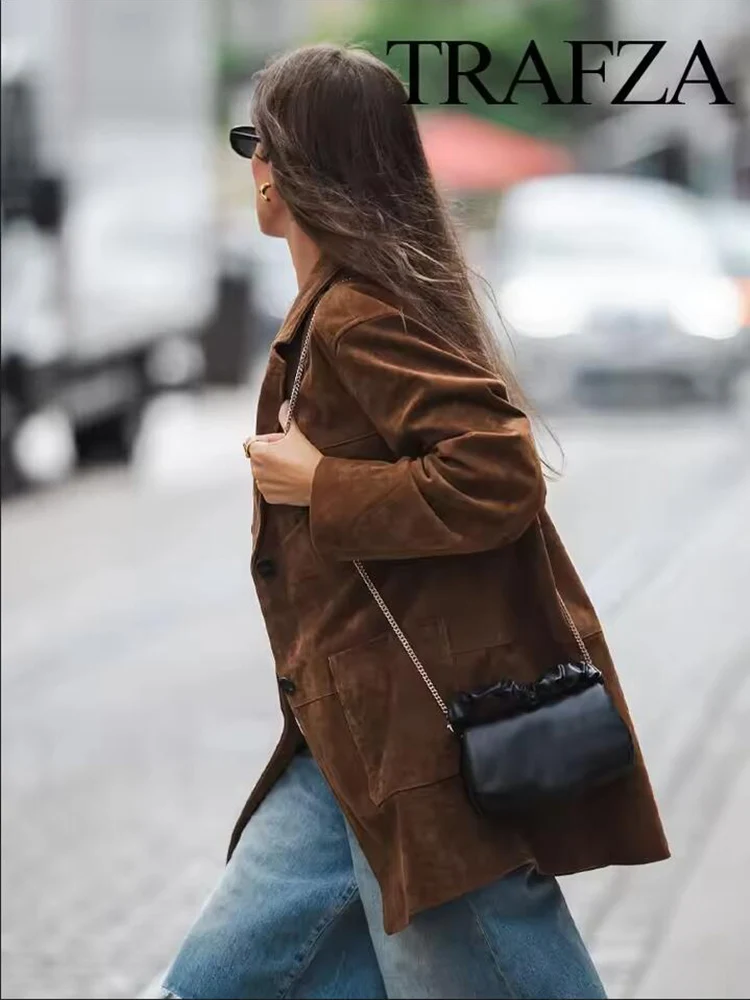 2025 Autumn New Long Jackets For Women Lapel Long Sleeve Single-Breasted Jacket Coat Vintage Loose Lady Outerwears Street