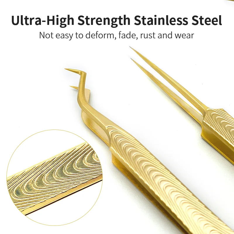 NATUHANA Eyelash tweezers Anti-Static Gold Stainless Steel Professional for Volume Fan Makeup Tools