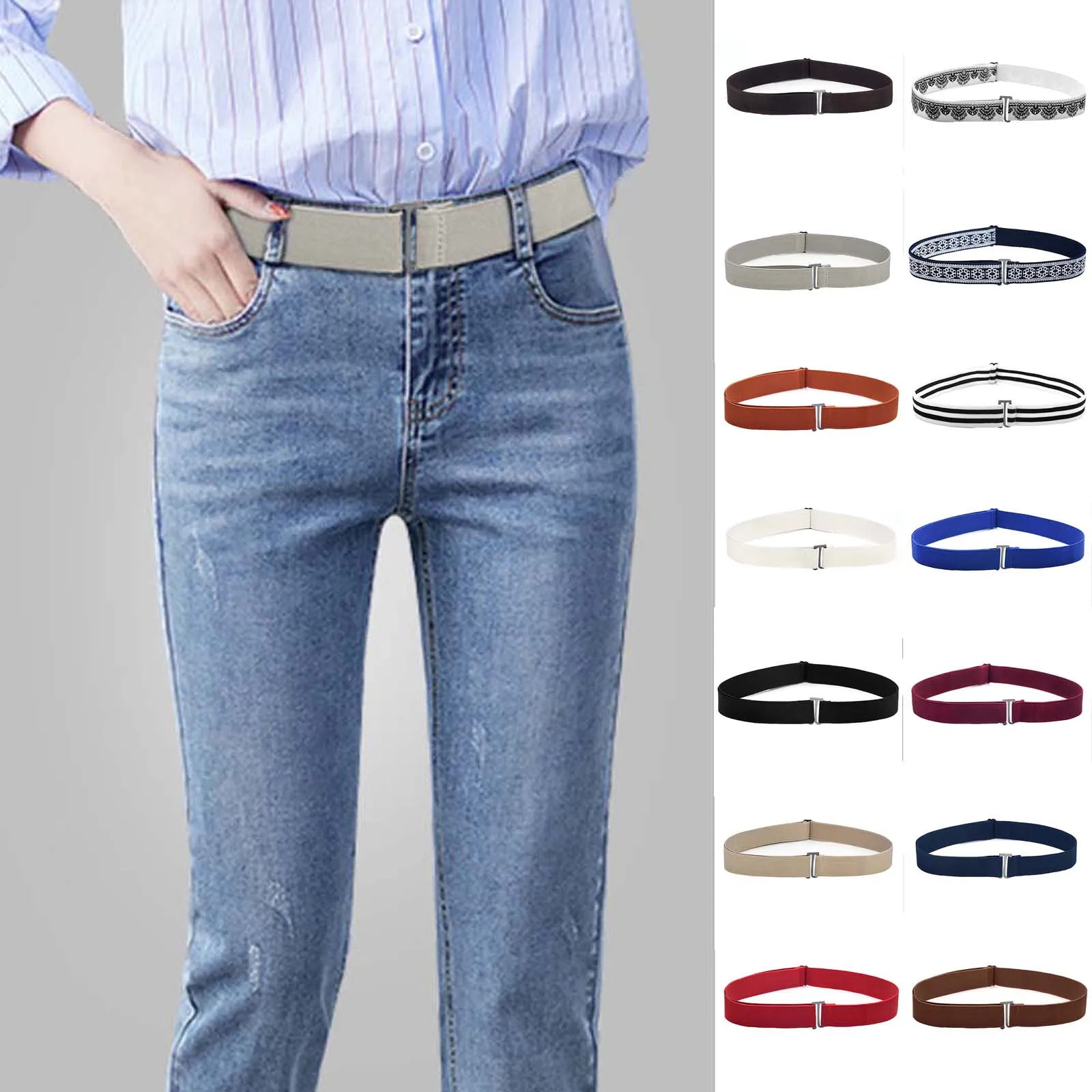 

Adjustable Slim Elastic Belt Lazy Belt Elastic Belt Traceless Jeans Belt Female Retro Totem Wide Waistband Elastic Stretch