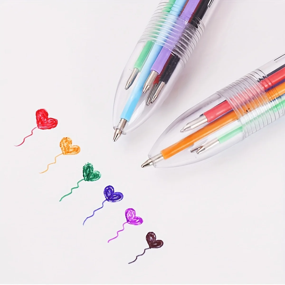 Lot De 6 Stylos 4-en-1 Rétractables TIESOME - 4 Couleurs (rouge, Bleu, Vert) - Pointe 1.0 Mm Avec Mousqueton