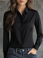 Autumn solid colour long-sleeved versatile shirt lapel satin shirt women - Image 6