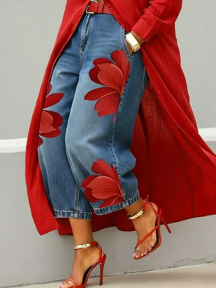 Office Lady Chic Loose All Season Pants Elegant Women Straight Printing Patchwork Pants Outdoor Casual Long Pants 2026 Trousers