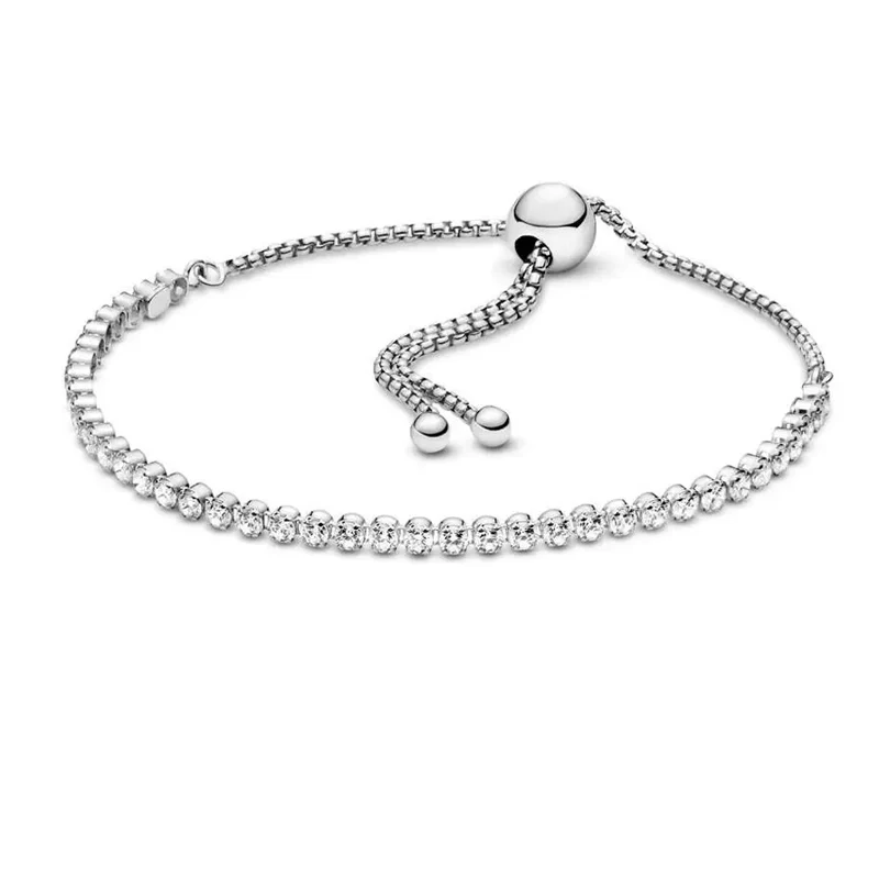 New 100% 925 Silver Shining Tennis Bracelet Rope Sliding Buckle Bracelet DIY Charming Jewelry Gifts Fashion Light Luxury