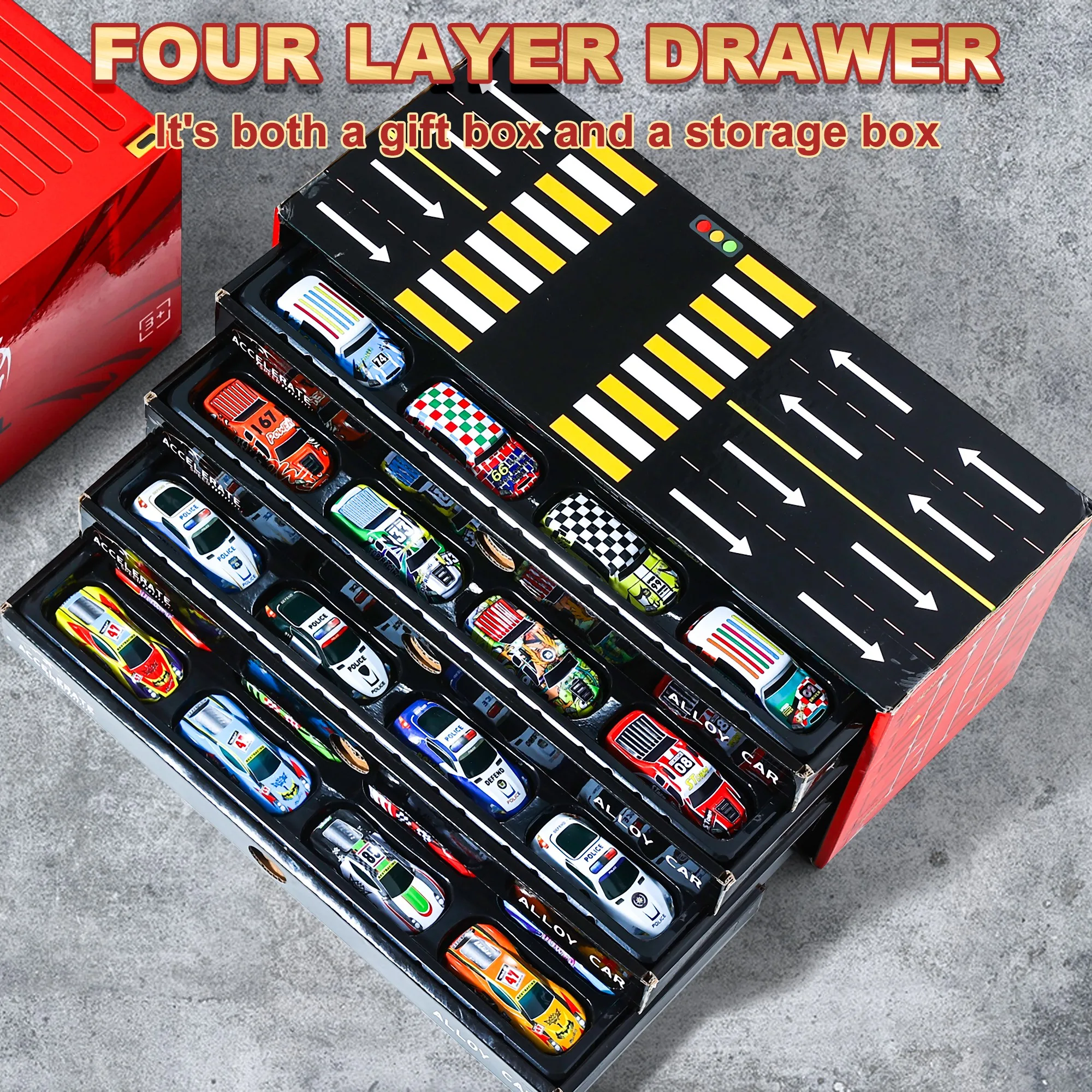 AIUAZA Toy Cars for Youngsters 48 Pull Back Race Cars Toys Container Storage Box Die Cast Metal Toy Set Race Car Party For Toy Cars