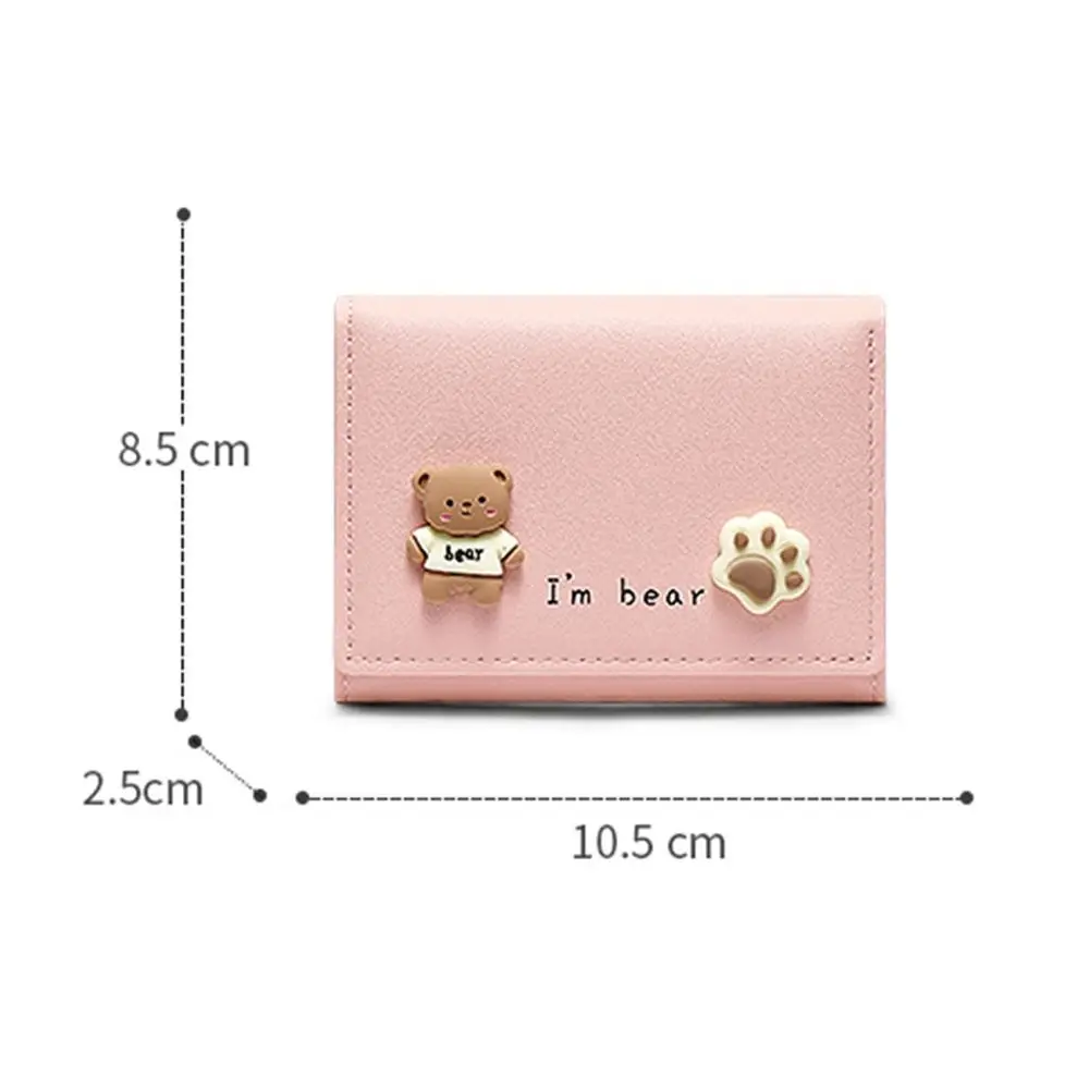 PU Leather Women Girls Cute Bear Short Wallets Ladies Small Purses Card Holder Fashion Female Clutch Bag