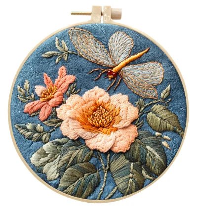 Flower and dragonfly embroidery kit with 15cm hoop simple three-dimensional embroider Ribbon set DIY needlework craft supplies