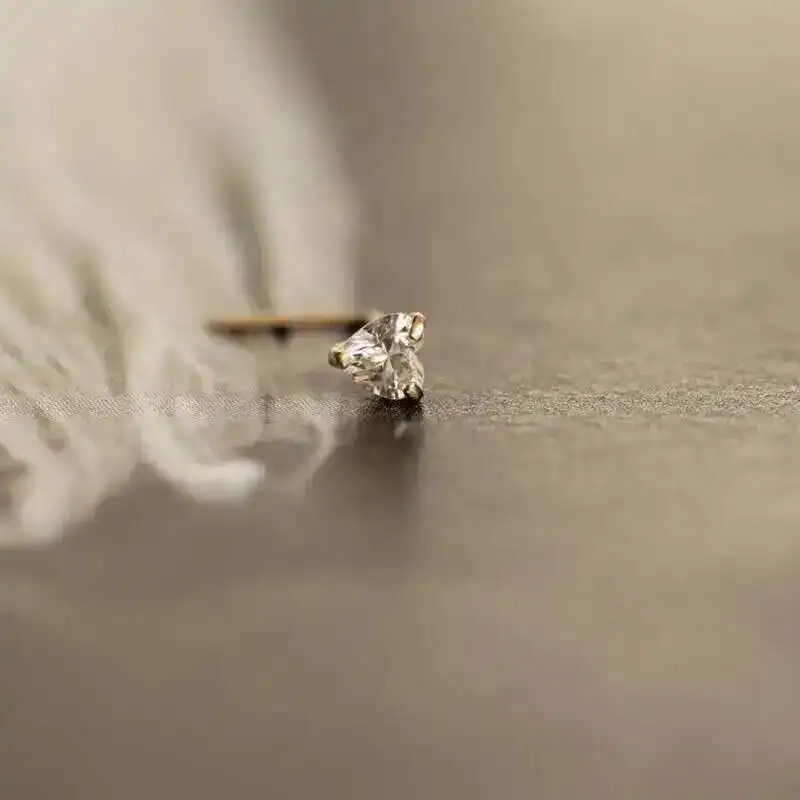 14K Yellow Gold L Shape Stud, Nose, Heart, Star, Round Zircon, Piercing Jewelry for Women, Men, kj465 nose piercings