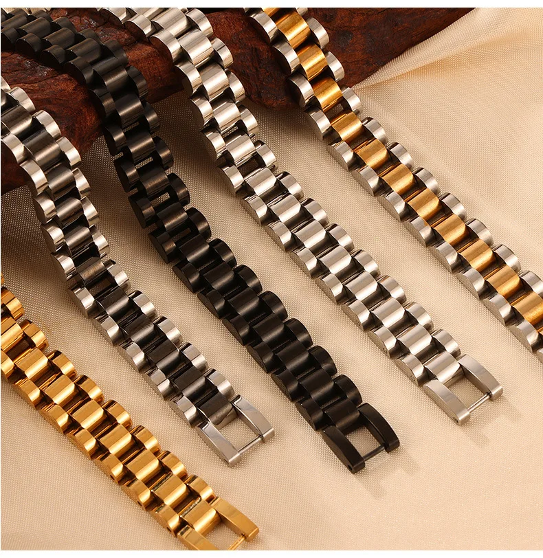 Modernes Edelstahl-Armband in Riemenform, Vergoldet, für Damen, Schwarz und Gold-Silber, Luxus-Armbänder, Paar-Schmuck, Geschenk – Detail 8