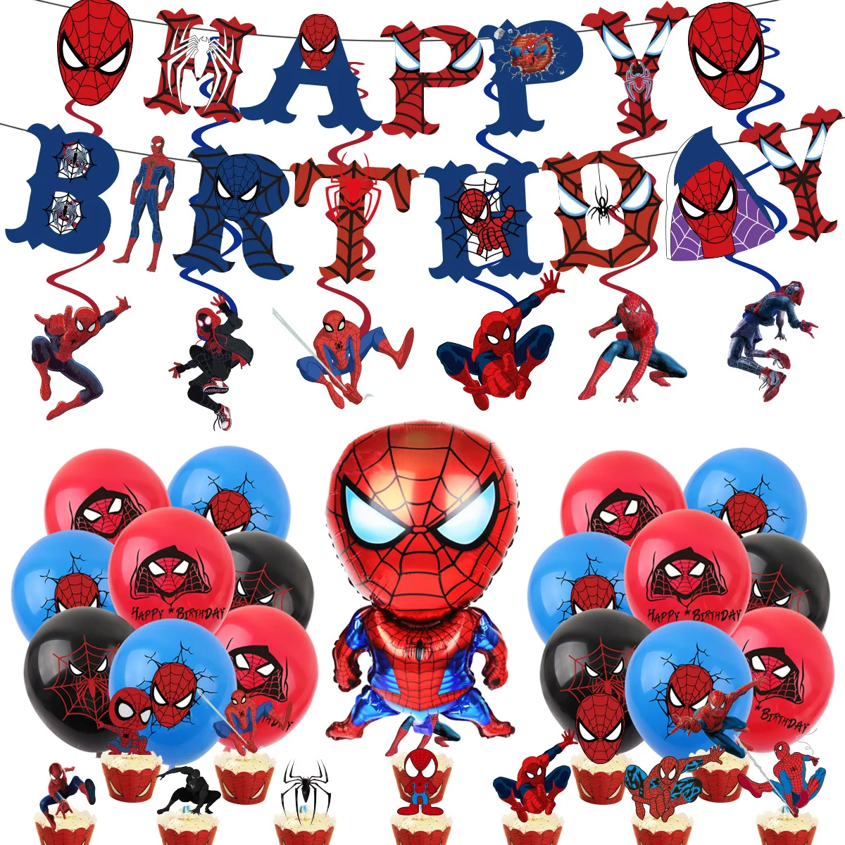 Globos y pancartas de Spiderman de 3er cumpleaños para decoraciones de  suministros de fiesta