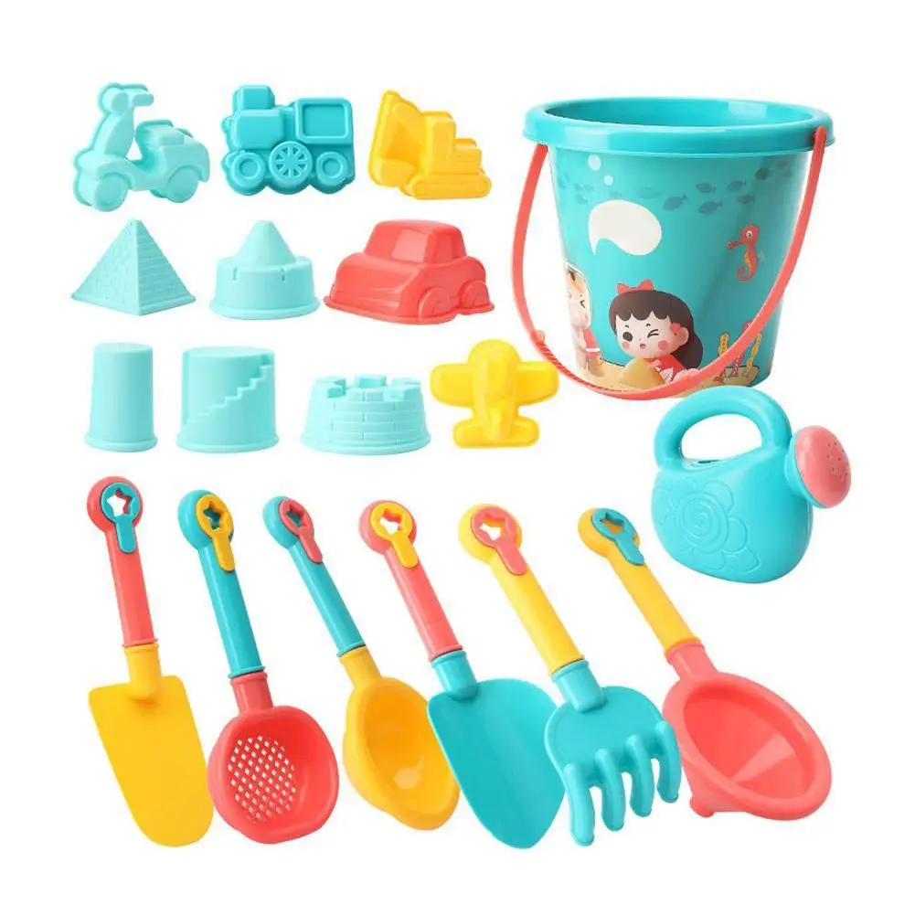 18PCS 해변 모래 장난감 세트 내구성 플라스틱 여름 수영장 해변 게임 세트 소년과 소녀를위한 야외 모래 놀이 도구