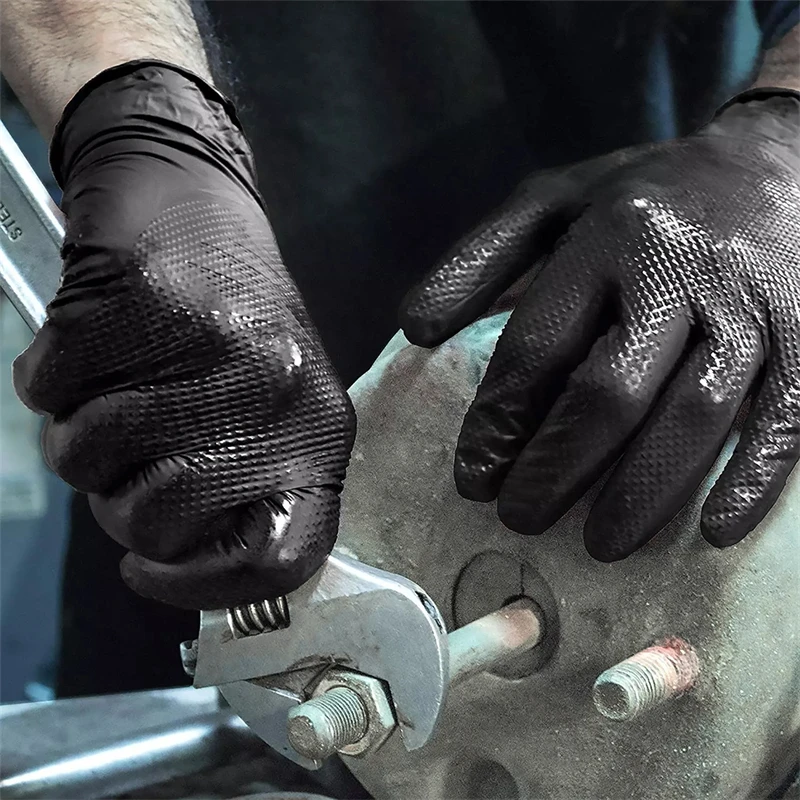 Industrial Black Nitrile Gloves 8mil Heavy Duty Disposable Gloves with Diamond Textured Latex Free Mechanic Tattoo Auto Gloves 6