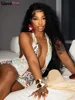 Weird Puss Leopard Print Halter Dress Women Irregular Hem Midnight Sexy Backless Deep V-Neck Skinny Stretch Bodycon Clubwear 5