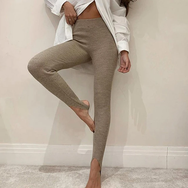 Leggings de malha com nervuras femininas, cintura alta, fitness, calças  básicas, leggings femininas com tudo o que combina, bege, casual, nova,  primavera - AliExpress