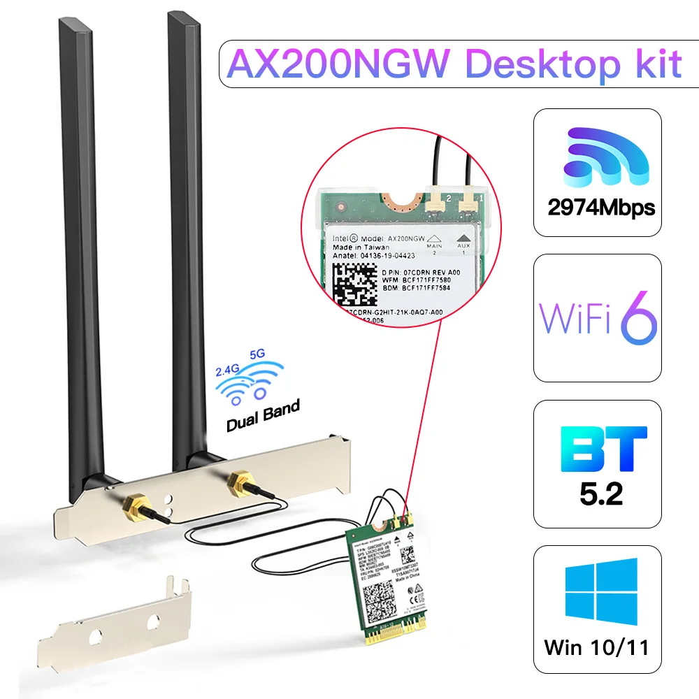 Kit-Intel-AX200-Desktop-Sem-Fio-3000Mbps-WiFi-6-Bluetooth-5-2-802-11AX ...