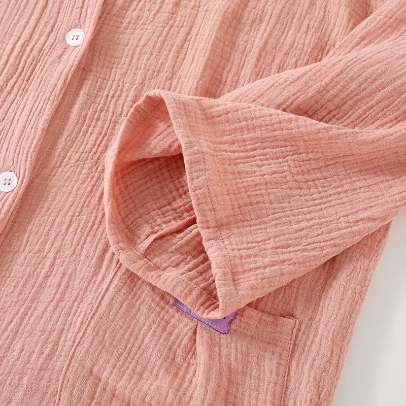 Cotton Double Layered Loose Cardigan Button Up Hooded Long Sleeved Bathrobe Nightgown with Pocket Couples Home Pajamas Clothes
