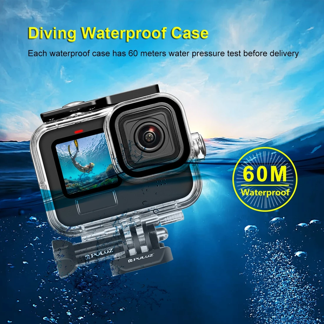 For GoPro HERO13 Black 12 Black 11 Black 10 Black 9 Black PULUZ 60m Waterproof Housing Protective Case with Buckle Basic Mount