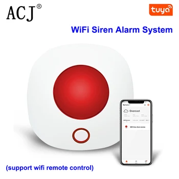 ACJ Tuya Smart WIFI Sound Light Alarm Siren Safety Protection Siren Strobe Light Sensor 110dB Home Alarm Security System