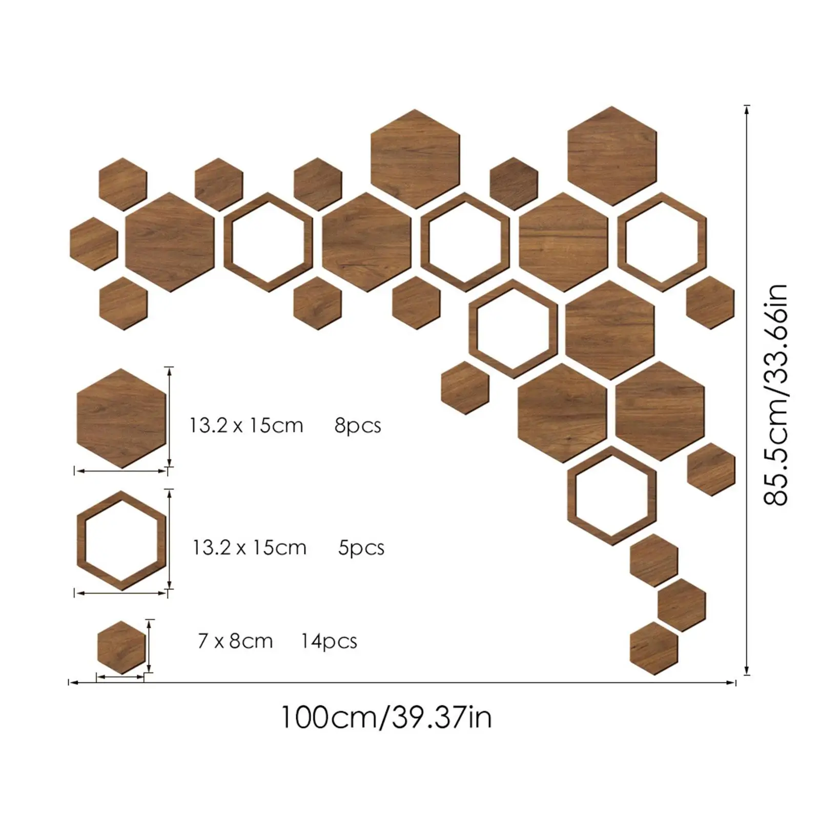 Hexagonal Shaped Wooden Wall Stickers Home Decoration 3D DIY Decals Murals Wallpaper for Bedroom, Living Room, Office, Door - 3