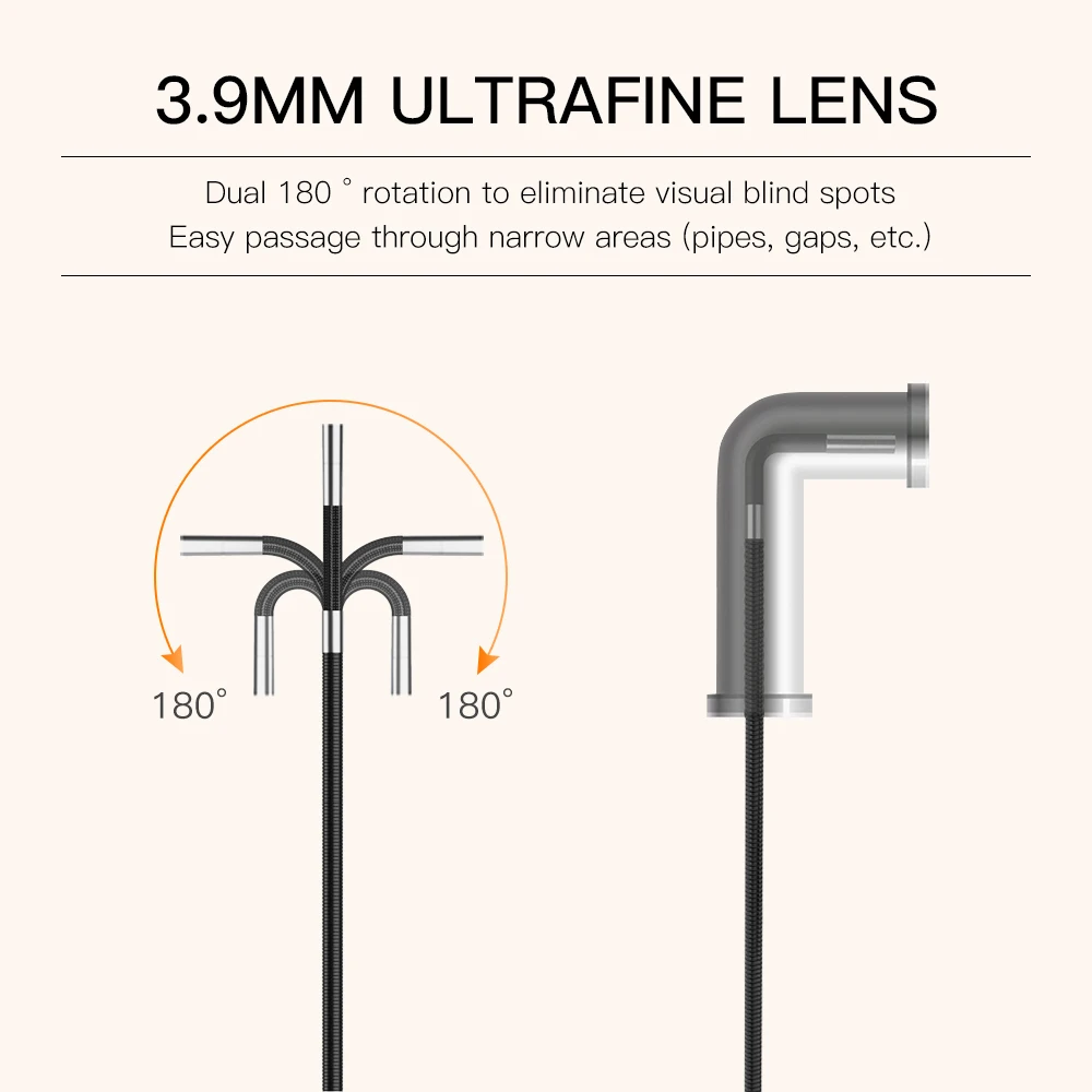 WDLUCKY 3.9mm 5inches Rotatable 360Degree Endoscope Mini Camera Borescope Waterproof IP67 6 LED Car Inspection Camera 4