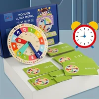 Wooden Clock Model Teaching Aid Montessori Learning Clocks with Cards Kindergartner Toy for Game Interaction Playroom Wall 1