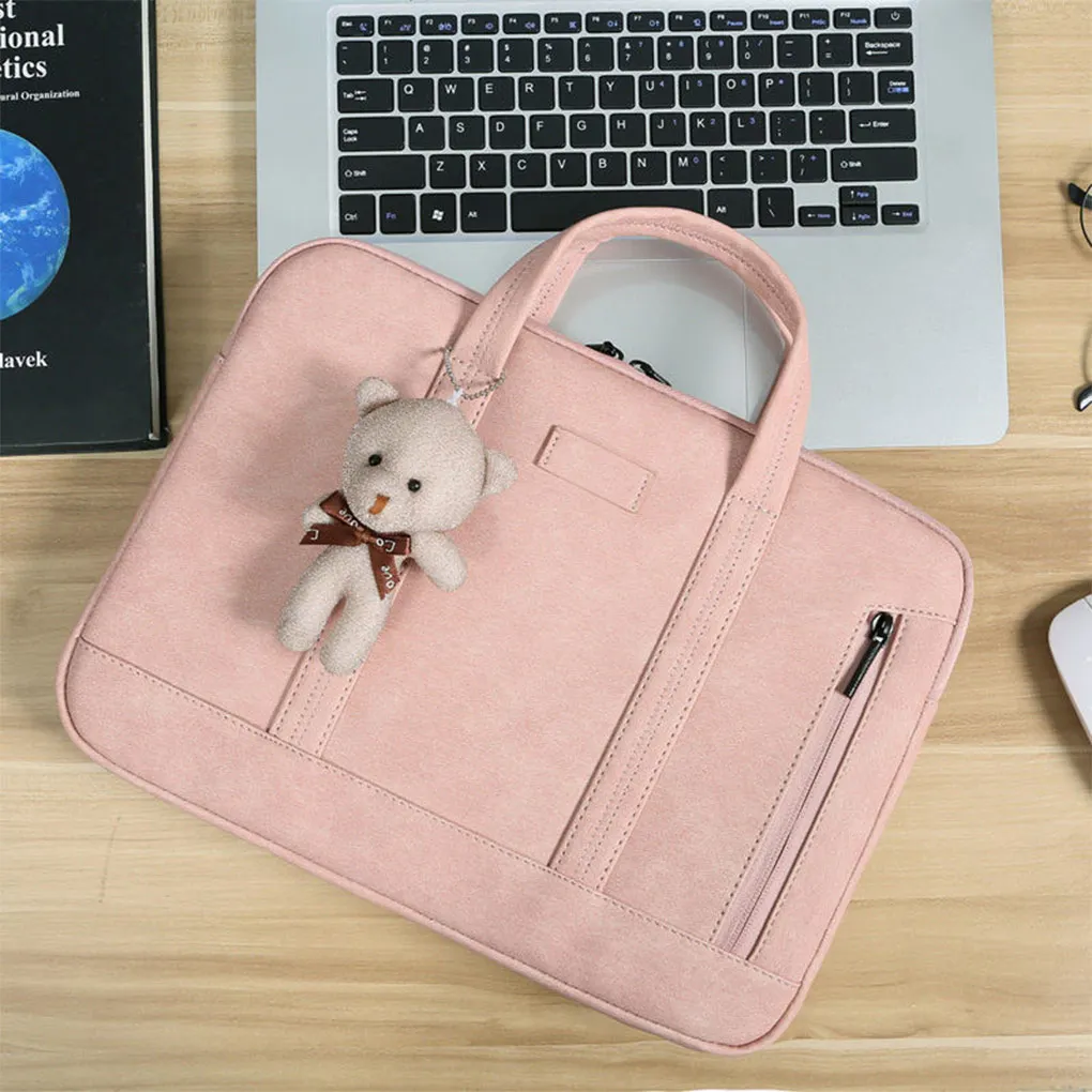 

PU Leather Women Laptop Bag 14-inch Dual Layer Notebook Computer Handbag