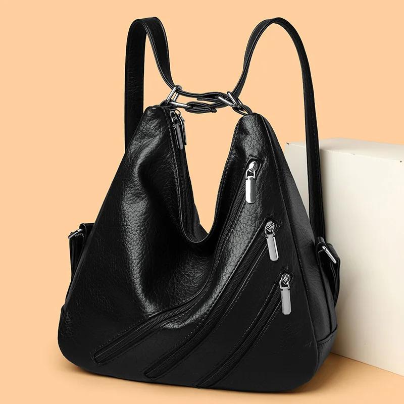 Zaino da donna Zaino alla moda per ragazza adolescente Borsa da scuola Borse a tracolla multifunzionali in pelle PU Zaino per il pendolarismo quotidiano - immagine 3