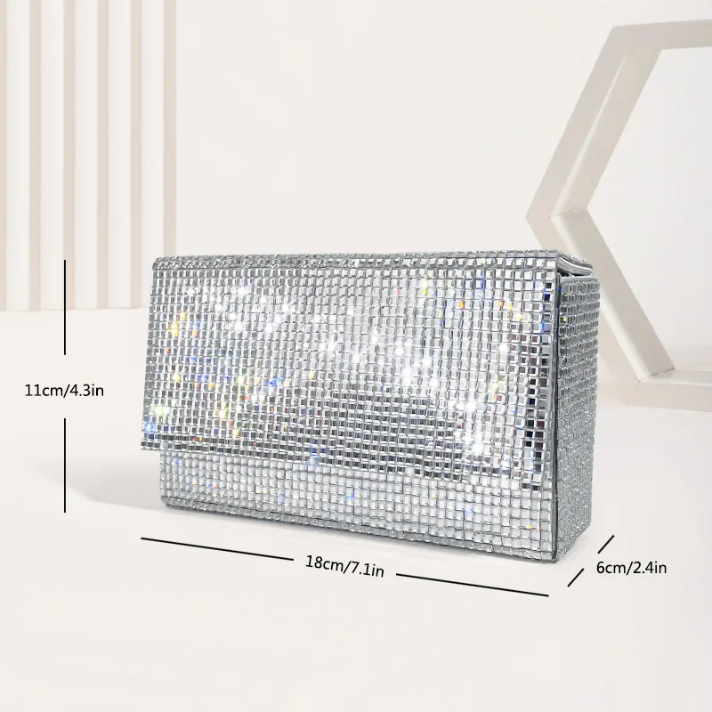 Diamant klar Kristall Box Abend Clutch Tasche Frauen Shinny Strass Geldbörsen und Handtaschen Kette Schulter Hochzeits feier Taschen – Detail 2
