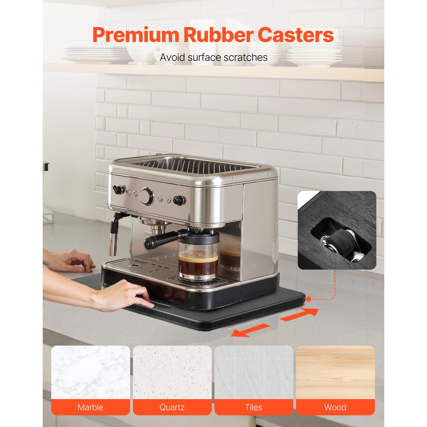 SucceBuy Black Muti-Size Kitchen Appliance Sliding Tray Silent Wheels Below Cabinet Appliance Rolling Tray for Coffee Maker