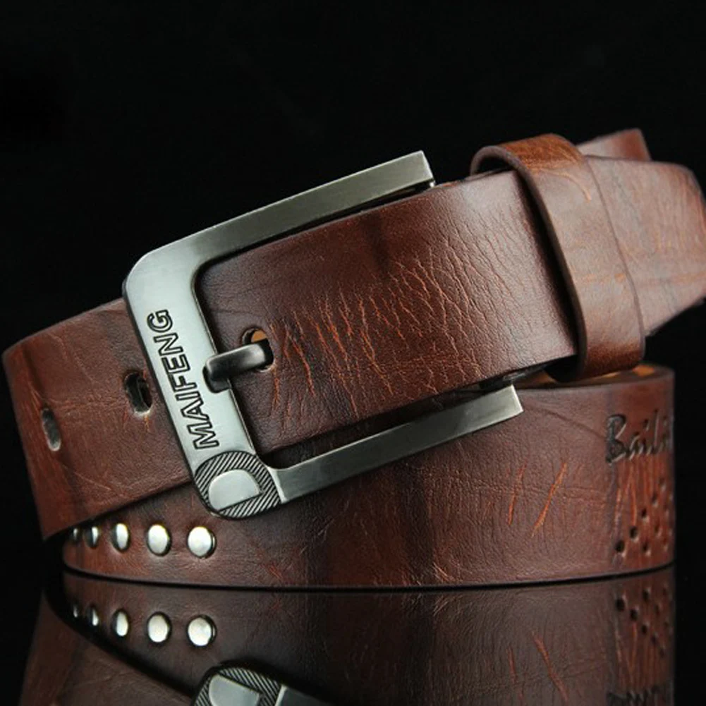 

New Fashion Men Leather Belt Punk Rivet Pin Buckle Waist Belt Casual Waistband Men Pants Accessories
