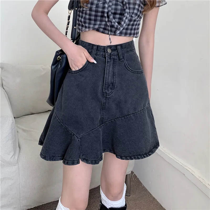 maxi skirt Casual Simple All Match A Line Skirt Woman Spring Summer Tide Chic Denim Skirts Fashion Ins High Waist Hip Design Jupe Femme tartan skirt