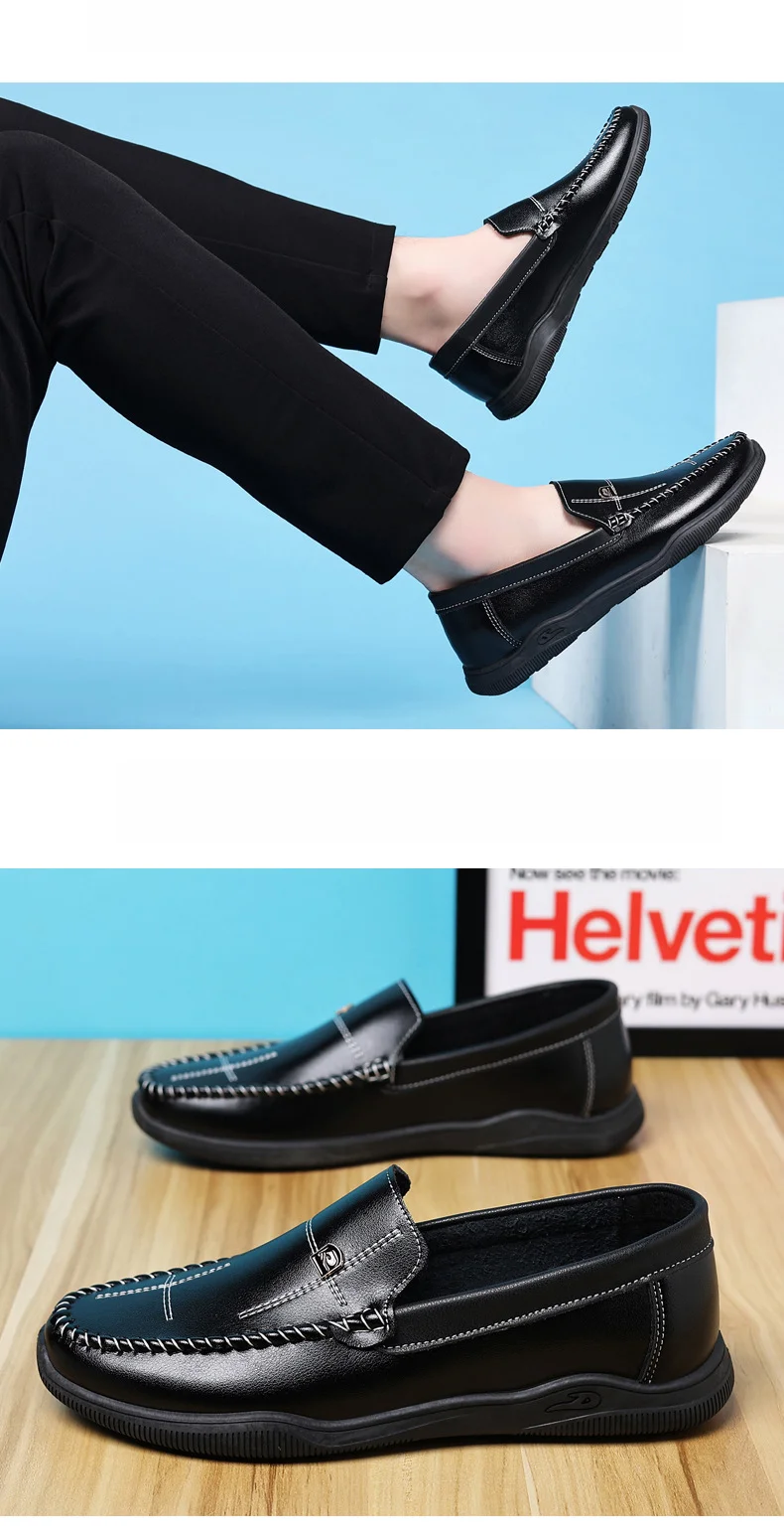 Herresko myk såle rund hode hånd slip-on loafers herre single sko casual lave topp_voghion.com
