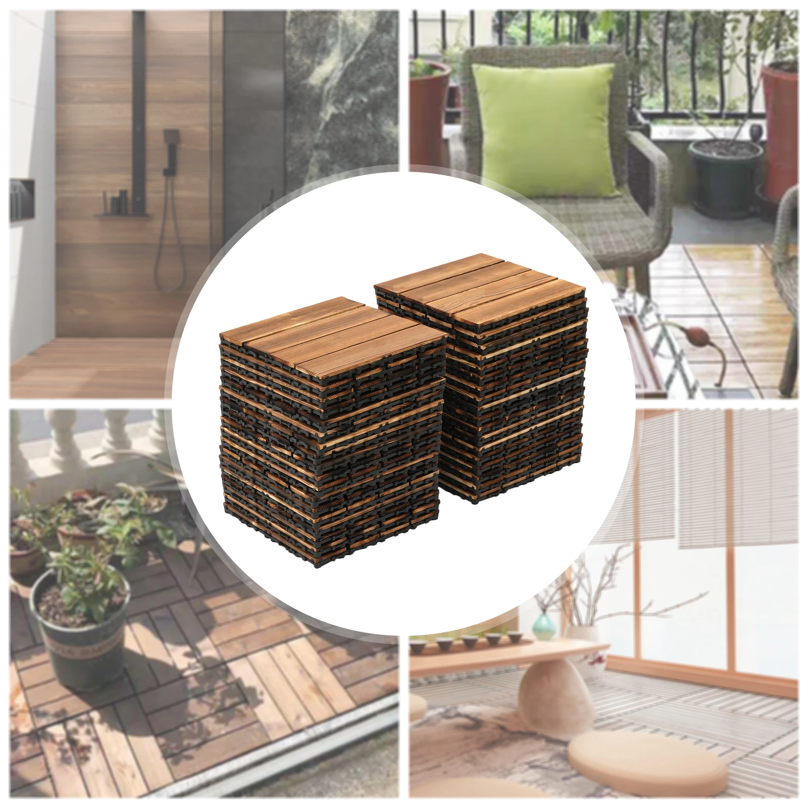 Solid Wood Flooring 36 x Acacia Wood Tiles for Patio Garden Balcony Lawn Backyard Weatherproof Hot Tub 30 x 30 cm