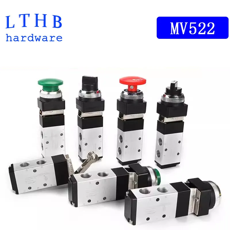 Mecânica Válvula Manual Air Switch Control Valve Botão Momentary Way Posição 522 Series Válvulas Pneumáticas