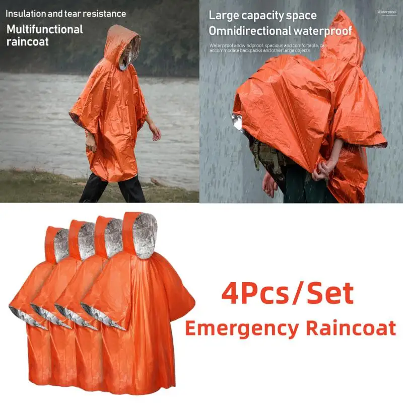 4Pcs Emergency Rain Poncho with Mylar Blanket Liner-Survival Blankets For Car-Heavy Duty, Waterproof Camping Equipment