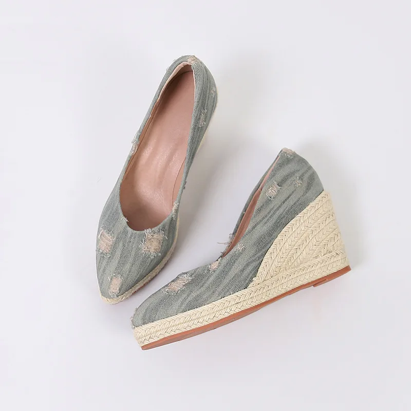 

Shoes Woman Flats Casual Female Sneakers Shallow Mouth Pointed Toe Clogs Platform Dress Comfortable Denim Creepers Wedges High P