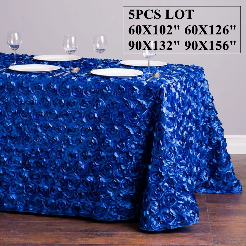 

5pcs Lot 90x132" Satin Rosette Rectangle Table Cloth Wedding Banquet Tablecloths For Event Party Hotel Decoration