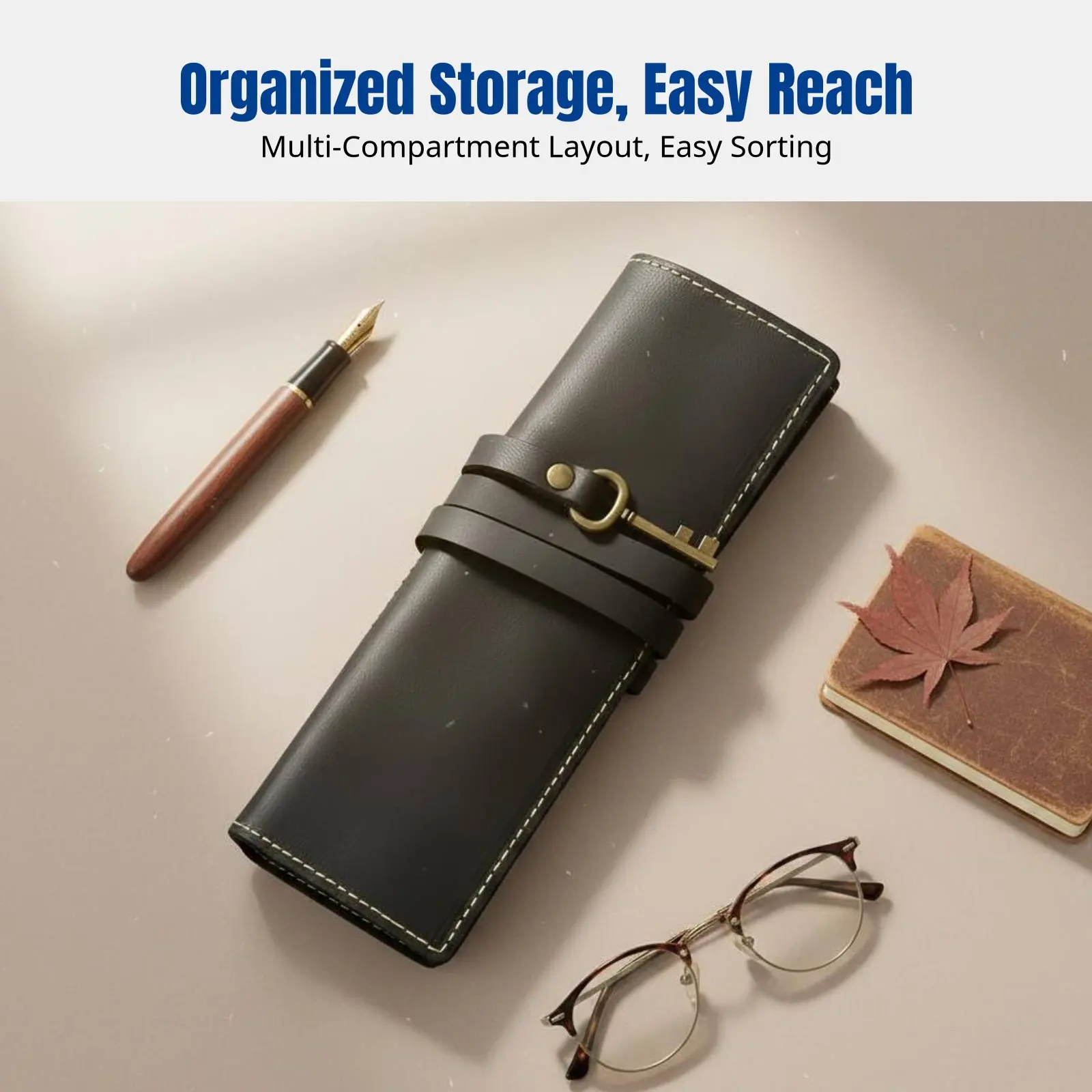 레트로 아티스틱 펜 롤, 천연 가죽, 프리미엄 소가죽, 다기능 오거나이저