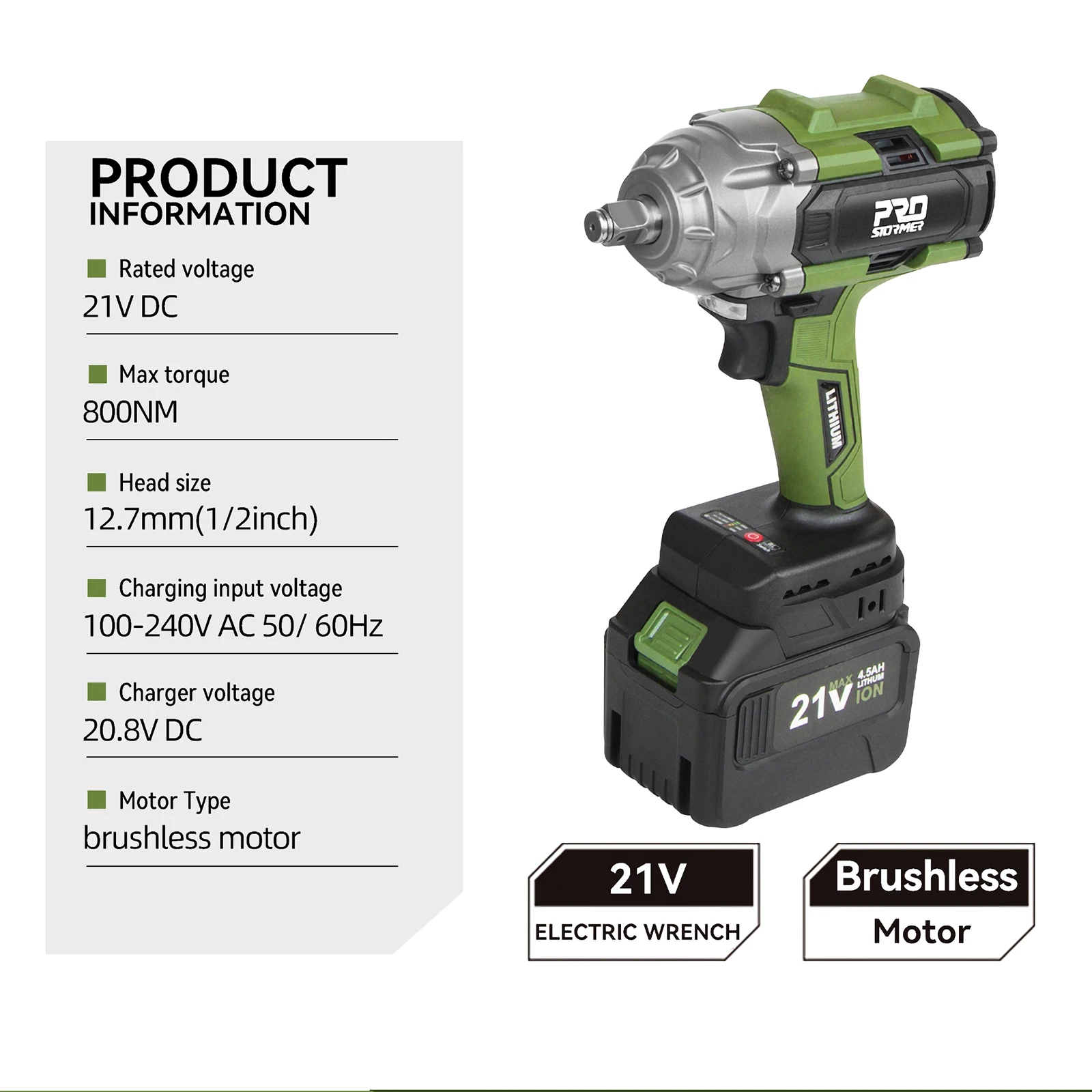 21 В Электрический 800N.M Управляйте бесщеточным громким гнездам для автомобильных шин беспроводные электроинструменты 4500 мАч литий-ионная батарея