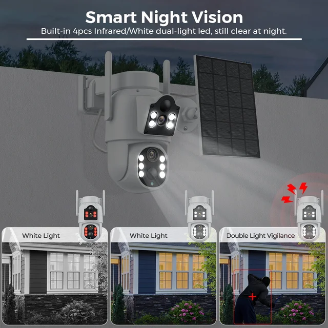 4K 8MP WiFi Solar Camera Dual Lens Outdoor PTZ IP Camera PIR Human Detection Security Protection CCTV Video Surveillance iCSee 6
