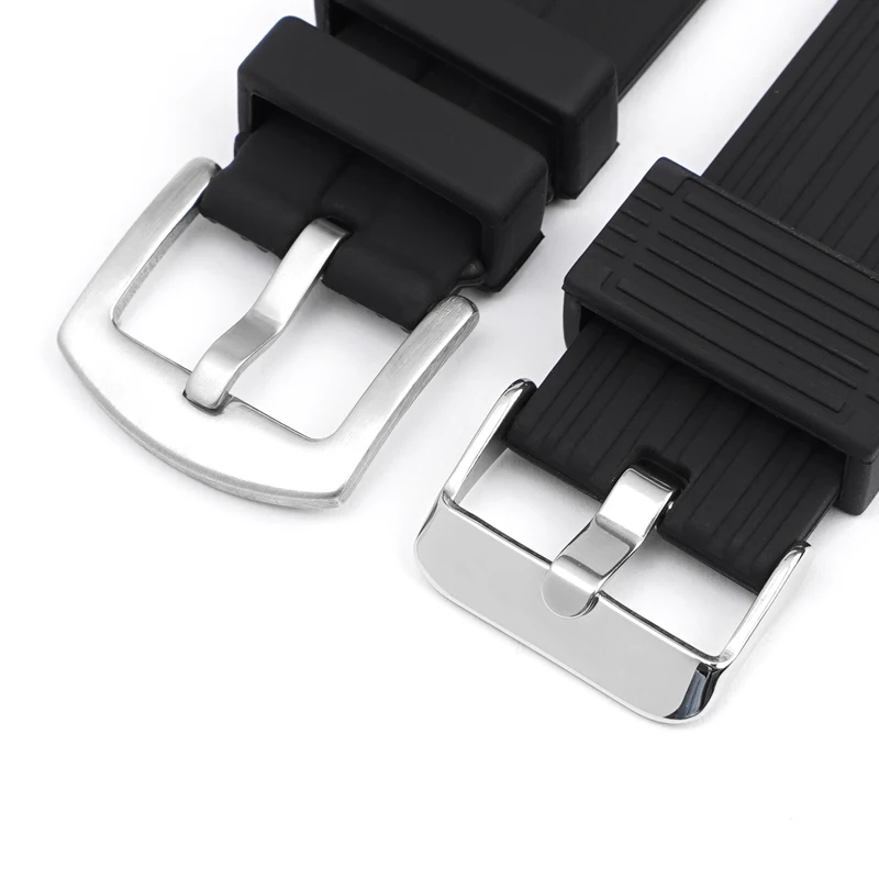 Large Black Silicone Sport Strap with Stainless Steel Buckle - Waterproof Rubber Watch Band