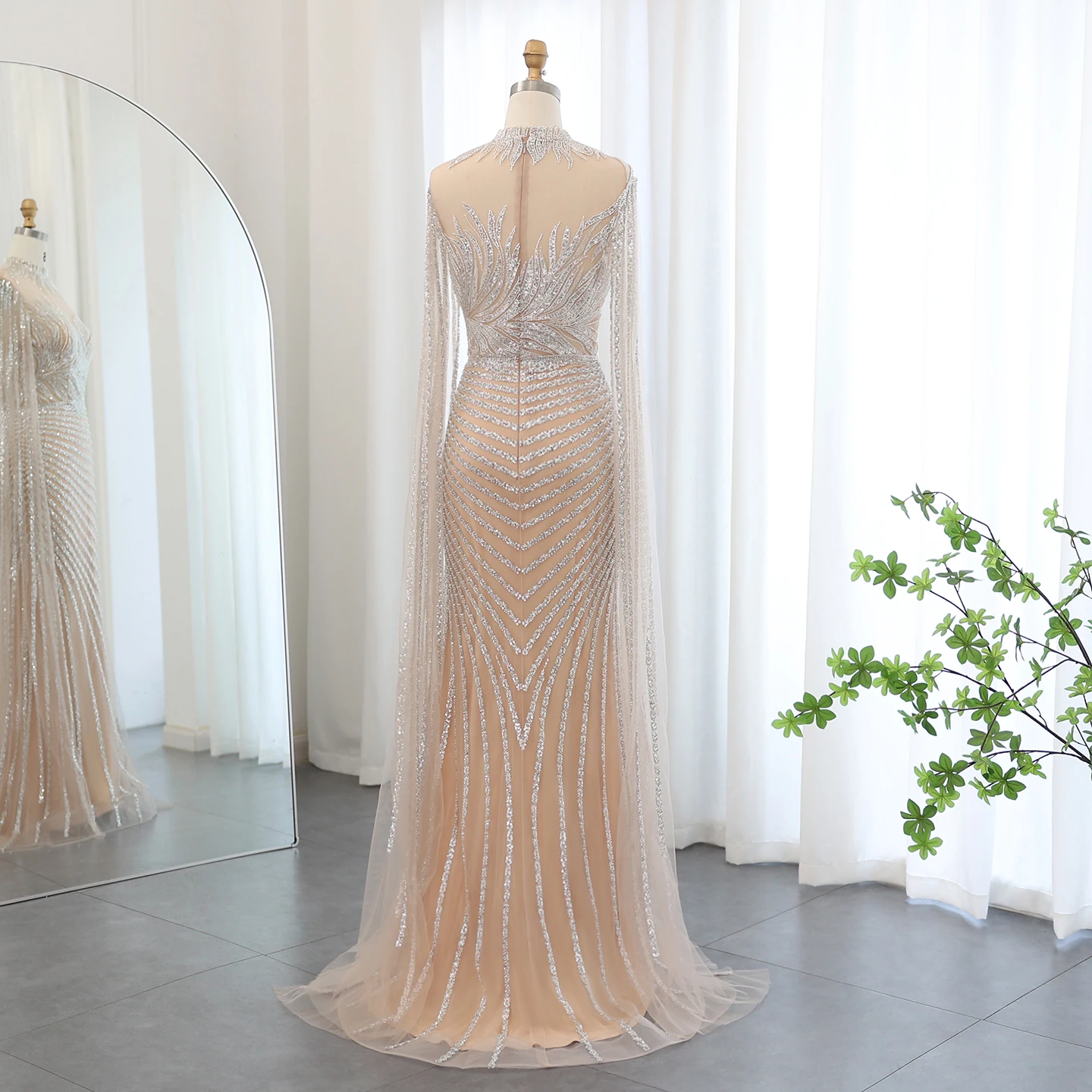 S8a613adaed8d4816aaa3666e64167e6ae Saudi Arabia Caramel Mermaid Evening Dress with Cape Sleeves Luxury Dubai Women Wedding Guest Party Gowns Mallzona